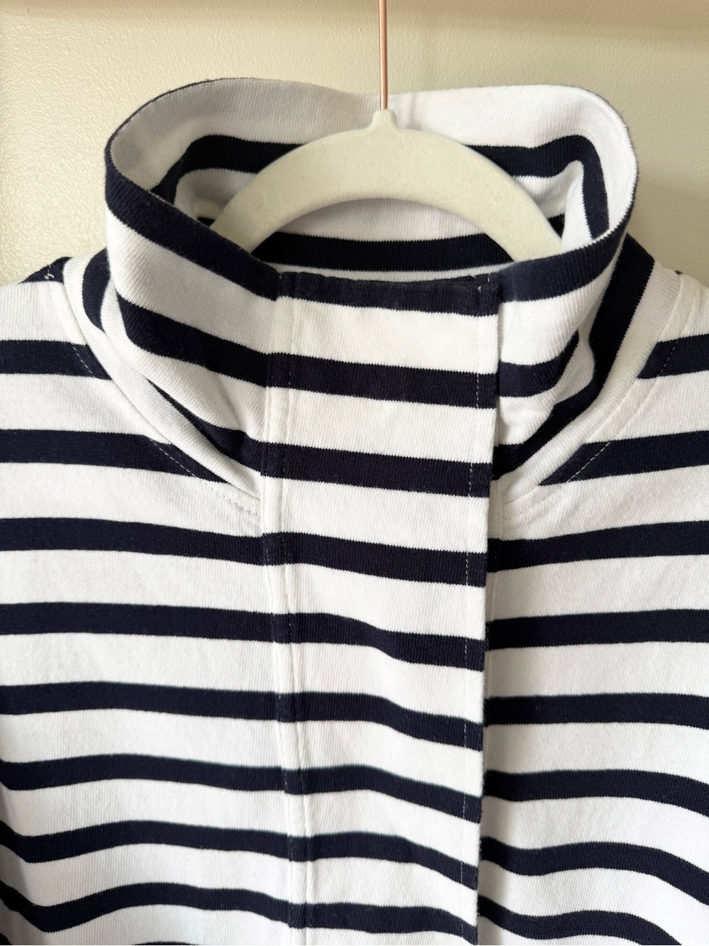J. Crew Navy White Striped Snap Neck Knit Nautical 3/4 Tie Sleeve Pullover M - Picture 6 of 12